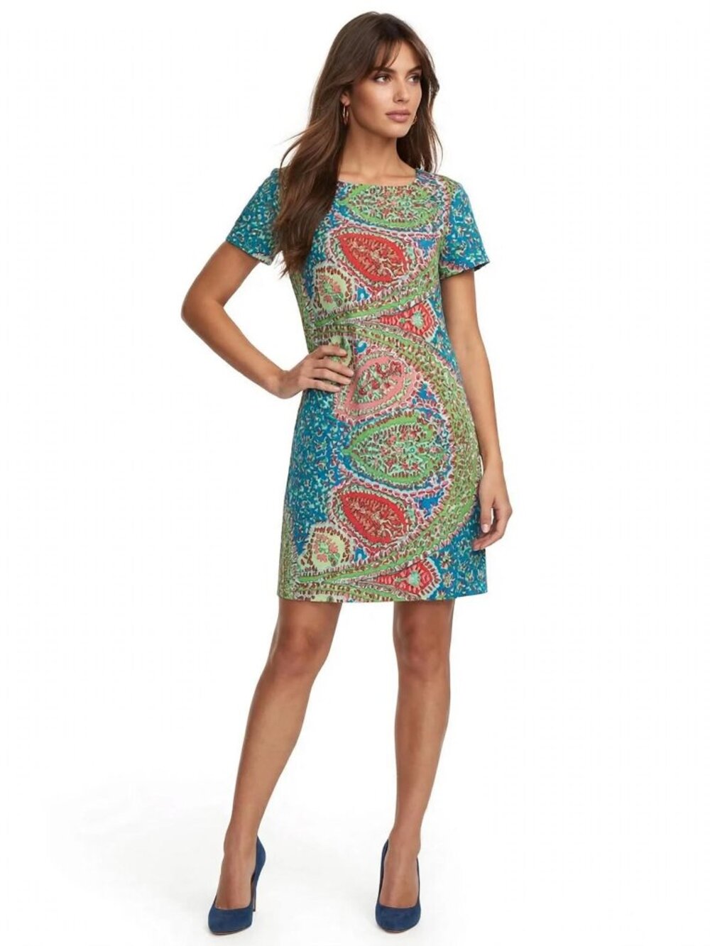 Talbots 100% Silk Shift Dress Colourful Print Short Sleeve NWOT